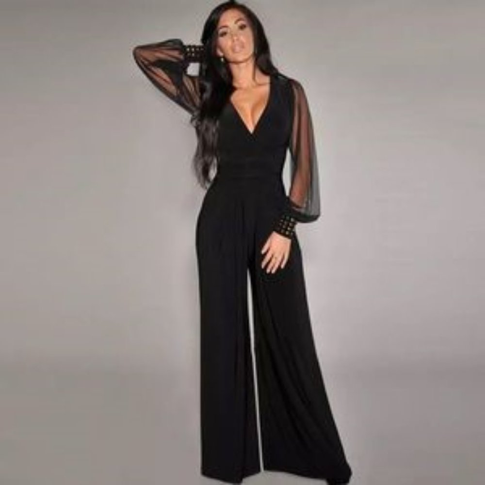 Black rompers jumpsuit with sheer sleeve worn once